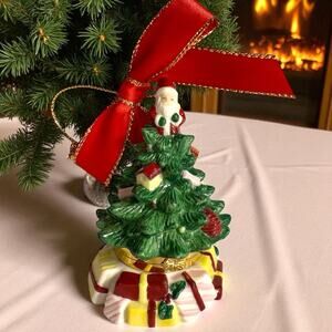 VTG Spode Porcelain Christmas Tree Hinged Trinket Box Ornament Collectible 3”